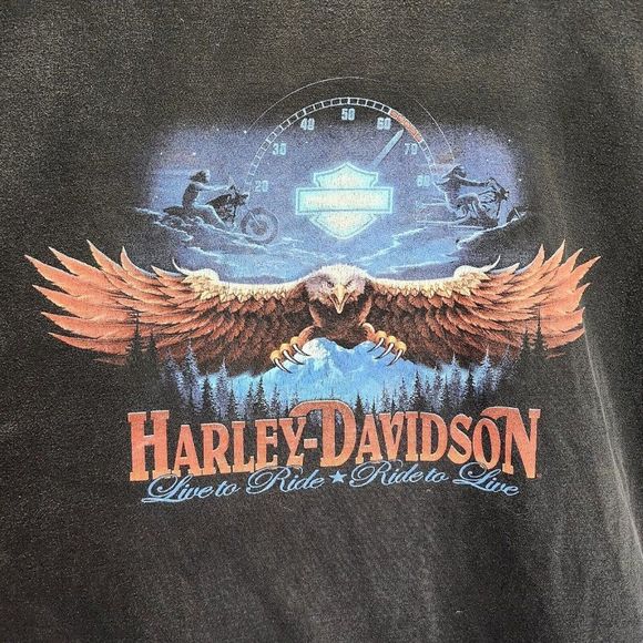 Harley Davidson Monroe AL Y2K Retro Shirt Black Live To‎ Ride Eagle Size Large - Picture 3 of 6